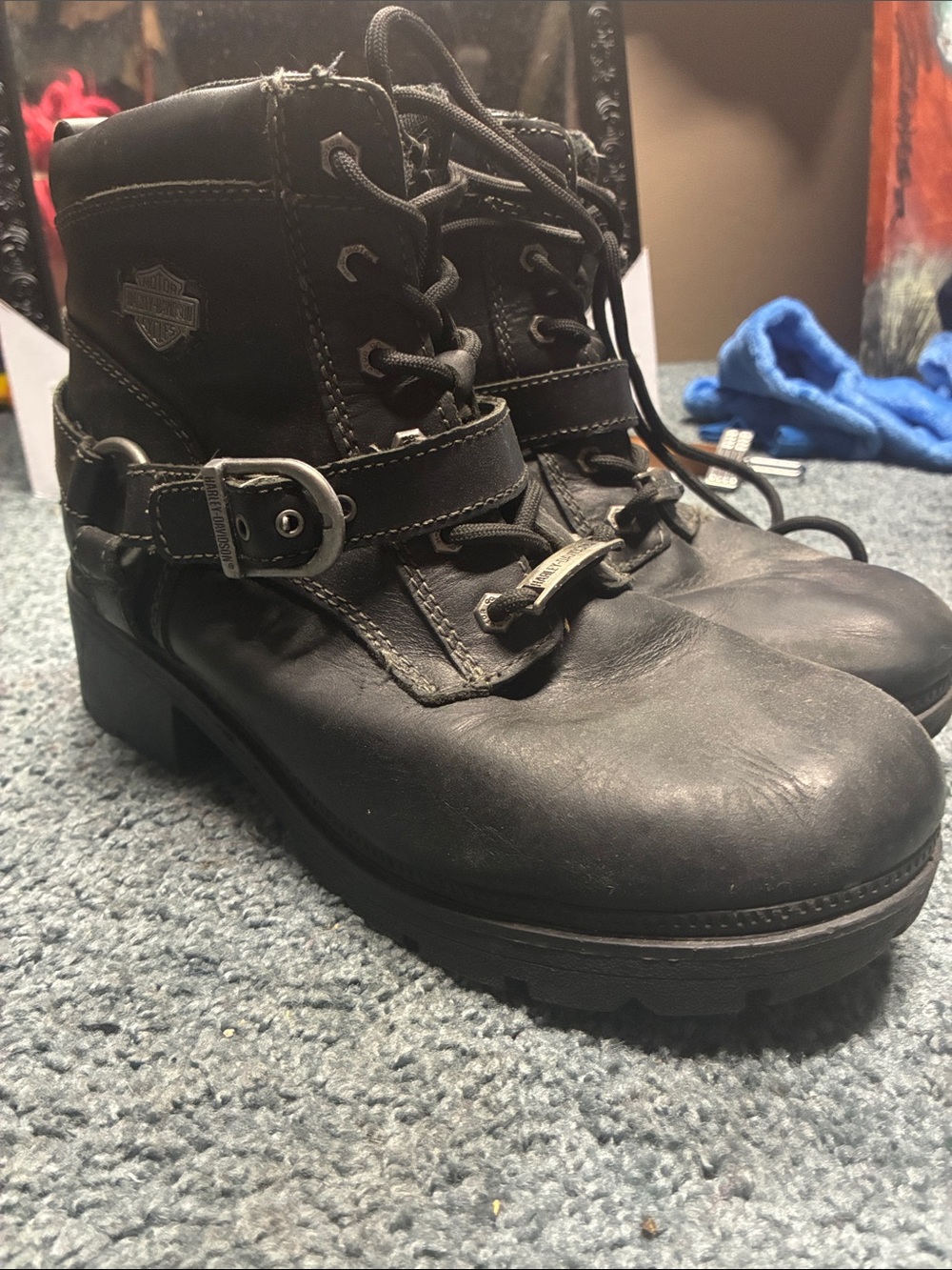 Vintage Harley-Davidson Black Leather Combat Boots